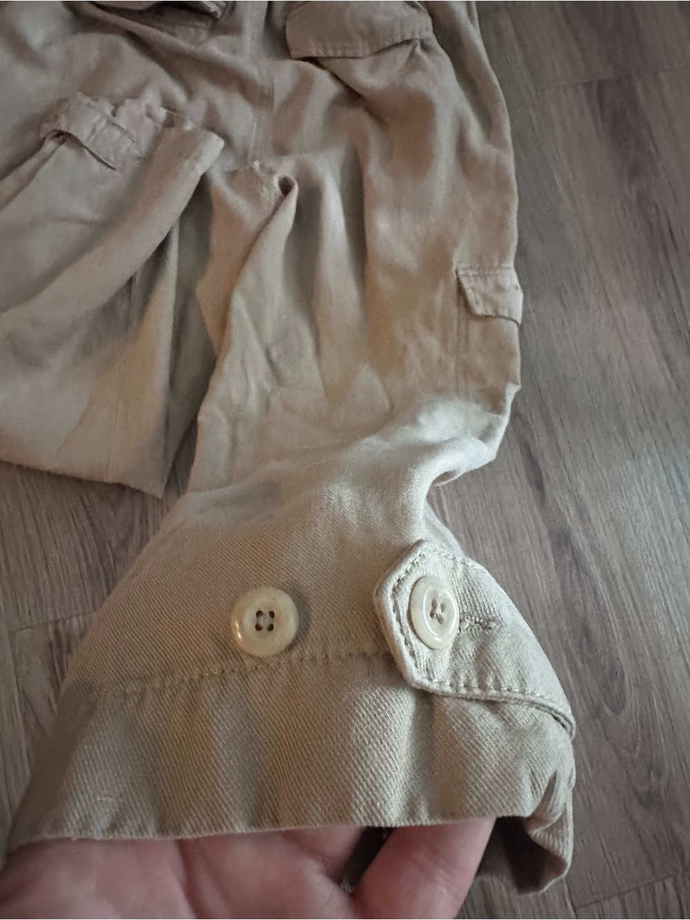 2 for $20 Banana Republic Tan Cargo Cropped Joggers with Waist Tie - Picture 3 of 4